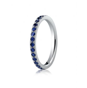 18K White Gold 2mm Pave Set  Blue Sapphire Eternity Ring