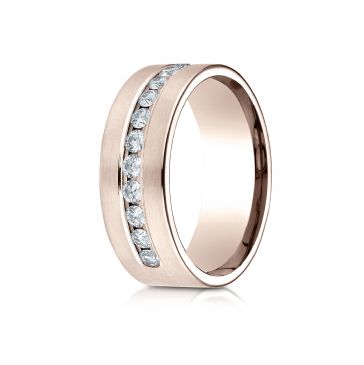 14k Rose Gold 8mm Comfort-Fit  Channel Set 12-Stone Diamond  Ring (.72ct)