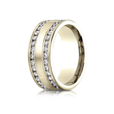 14k Yellow Gold 8mm Comfort-Fit Double Row Channel Set 66-Stone Diamond Eternity Ring (1.32ct)