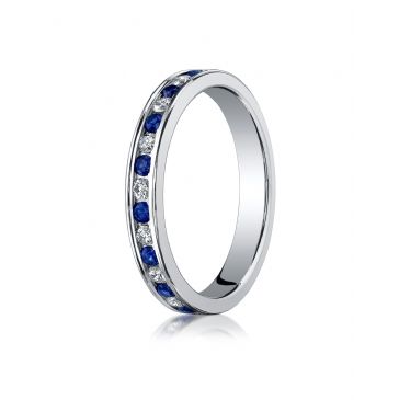 14k White Gold 3mm Channel Set  Diamond&Blue Sapphire Eternity Ring