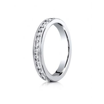 14k White Gold 3mm Channel Set  Eternity Ring with Milgrain.