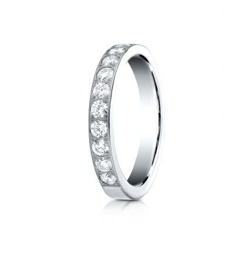 14k White Gold 3mm high polish pave set 11 Stone Diamond Ring (.66)