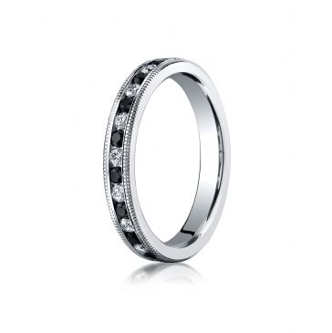 18K White Gold 3mm Channel Set -Stone White&Blac18K Diamond Eternity Ring with Milgrain