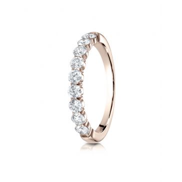 14k Rose Gold 3mm high polish Shared Prong 9 Stone Diamond Ring (0.72) ctw