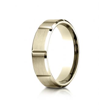 18k Yellow Gold 6mm Comfort-Fit Satin-Finished Grooves Carved Design Band