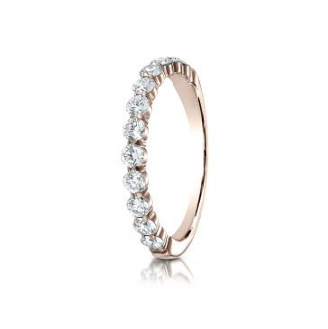 14k Rose Gold 3mm high polish Shared Prong 12 Stone Diamond Ring (0.72)ctw