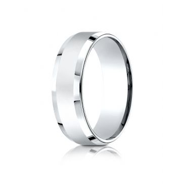 18k White Gold 7mm Comfort-Fit High Polished Carved Design Band