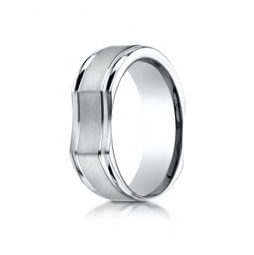 14k White Gold 7mm Ergonomic Comfort-Fit Satin Finish with High Polish Edge Design Band