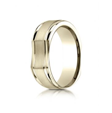 14k Yellow Gold 7mm Ergonomic Comfort-Fit Satin Finish with High Polish Edge Design Band