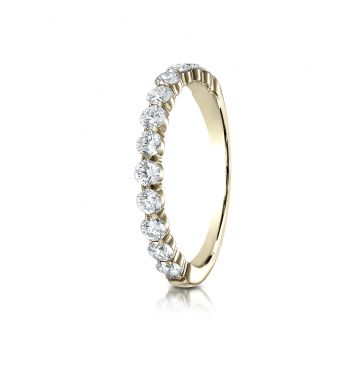 14k Yellow Gold 3mm high polish Shared Prong 12 Stone Diamond Ring (0.72)ctw