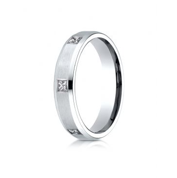 14k White Gold 4mm Comfort-Fit Princess Cut Burnish Set 6-Stone Eternity Ring (0.30)ctw