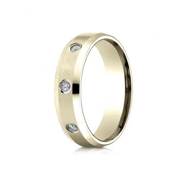 14k Yellow Gold 6mm Comfort-Fit High Polish Edge Satin Center Burnish Set 8 Stone Diamond Eternity Ring (.32ct)