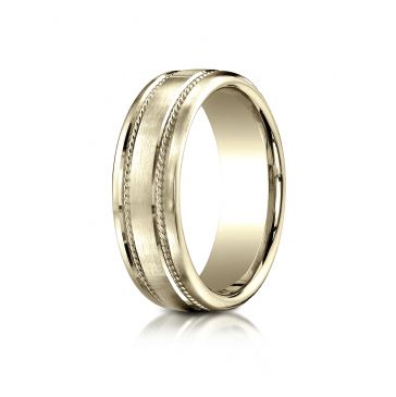 18k Yellow Gold 7.5mm Comfort-Fit Satin-Finished Rope Carved Design Band