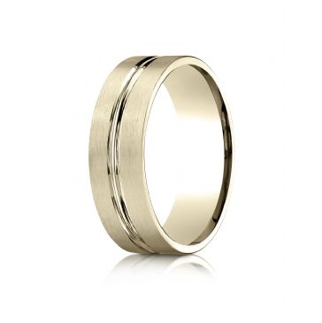 18k Yellow Gold 7mm Comfort-Fit Satin-Finished with High Polished Center Cut Carved Design Band