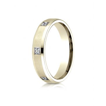 14k Yellow Gold 4mm Comfort-Fit Princess Cut Burnish Set 6-Stone Eternity Ring (0.30)ctw