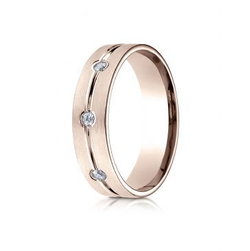 14k Rose Gold 6mm Comfort-Fit Etched Burnish Set 8-Stone Diamond Eternity Ring (0.32ct)