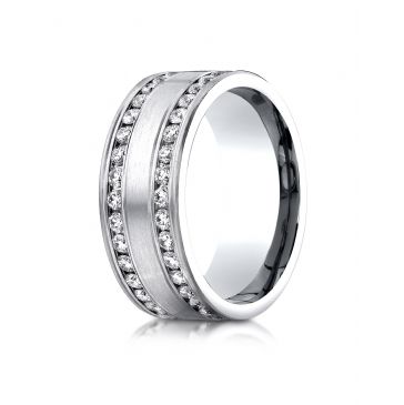 14k White Gold 8mm Comfort-Fit Double Row Channel Set 66-Stone Diamond Eternity Ring (1.32ct)