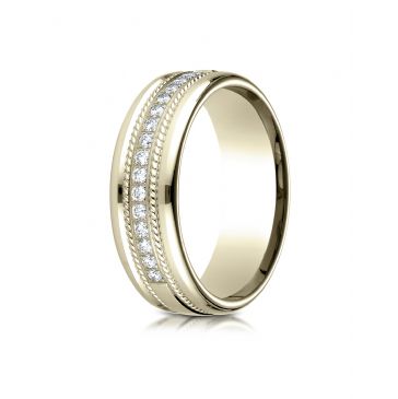 14k Yellow Gold 7.5mm Comfort-Fit Pave Set 16-Stone Diamond Ring (0.32ct)