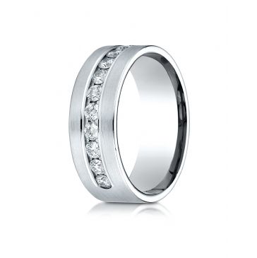 18k White Gold 8mm Comfort-Fit  Channel Set 12-Stone Diamond  Ring (.96ct)