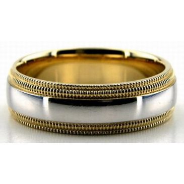 14K Gold  Two Tone Double Milgrain 6.5mm Wedding Bands 228