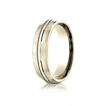 10k Yellow Gold 6mm Comfort-Fit SatinFinished with High Polished Center Cut Carved Design Band