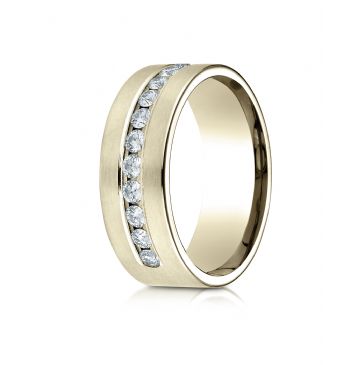 14k Yellow Gold 8mm Comfort-Fit  Channel Set 12-Stone Diamond  Ring (.72ct)