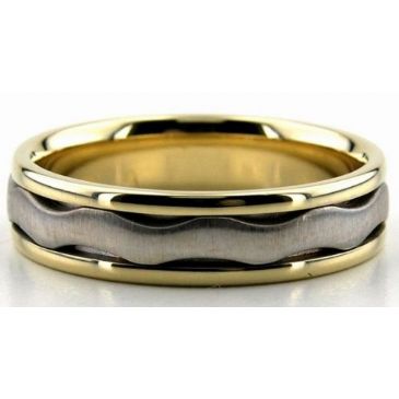 14K Gold Two Tone 6mm Wave Wedding Bands Rings Comfort Fit 222