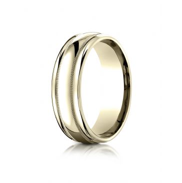 18k Yellow Gold 7.5mm Comfort-Fit  Milgrain high polish carved Design Band