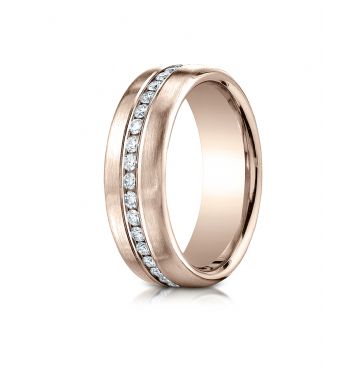 14k Rose Gold 7.5 mm Satin Finish Channel Set  Diamond Ring 0.4 ct