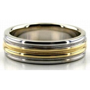 14K Gold Four Channels Two Tone 6mm Wedding Bands 212