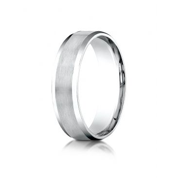 10k White Gold 6mm Comfort-Fit Satin-Finished with High Polished Beveled Edge Carved Design Band