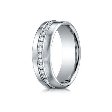 18k White Gold 7.5 mm Satin Finish Channel Set  Diamond Ring