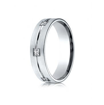 14k White Gold 6mm Comfort-Fit Princess Cut Burnish Set 6-Stone Eternity Ring (0.60)ctw
