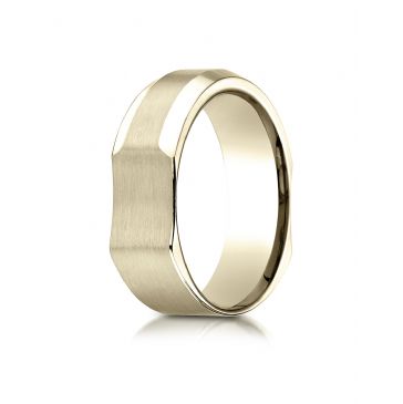 14k Yellow Gold 7mm Ergonomic Comfort-Fit Satin Finish with High Polish Beveled Edge Design Band