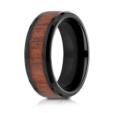 Blackened Cobaltchrome 8mm Comfort-Fit Drop Beveled Rosewood Inlay Cobalt Ring