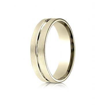 10k Yellow Gold 6mm Comfort-Fit Satin-Finished with High Polished Center Cut Carved Design Band