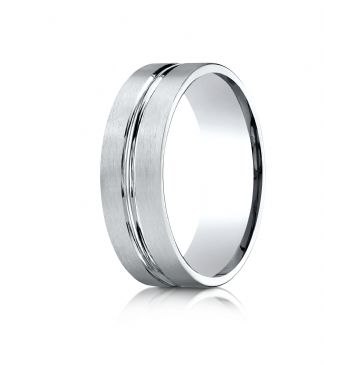 10k White Gold 7mm Comfort-Fit Satin-Finished with High Polished Center Cut Carved Design Band