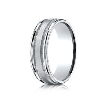 Platinum 7mm Comfort-Fit Satin Finish Center with Milgrain Round Edge Carved Design Band