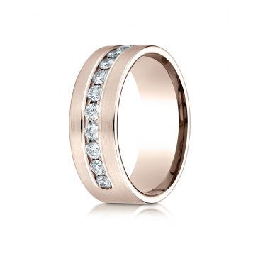 14k Rose Gold 8mm Comfort-Fit  Channel Set 12-Stone Diamond  Ring (.96ct)