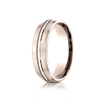 14k Rose Gold 6mm Comfort-Fit SatinFinished with High Polished Center Cut Carved Design Band