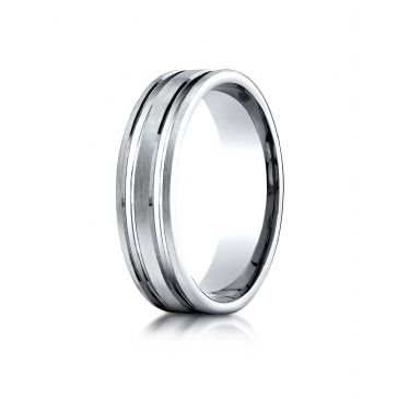 10k White Gold 6mm Comfort-Fit Satin Finished with Parallel Grooves Carved Design Band