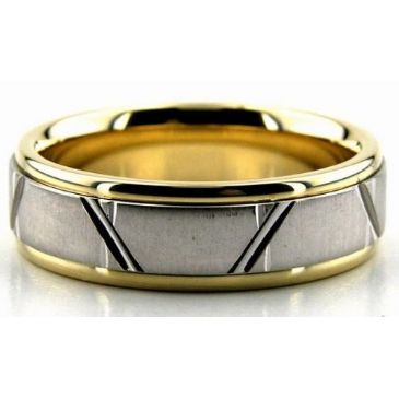 14K Gold Two Tone 6.5mm Trapezoid Diamond Cut Wedding Bands 224