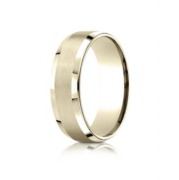 18k Yellow Gold 7mm Comfort-Fit Satin-Finished with High Polished Beveled Edge Carved Design Band