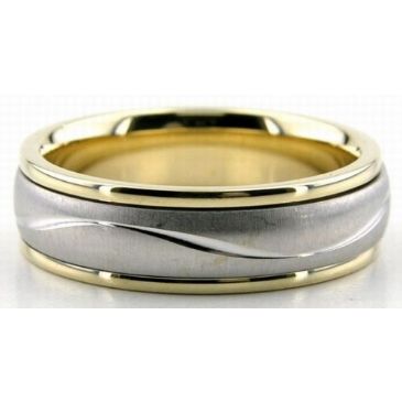 14K Gold Two Tone 6mm Diamond Cut Wave Wedding Rings 225