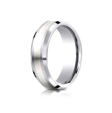 Cobaltchrome- Silver 7mm Comfort-Fit Satin-Finished Silver Inlay Design Ring