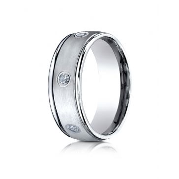 Palladium 8mm Comfort-Fit burnish Set 6-Stone Diamond Eternity Ring (.48ct)