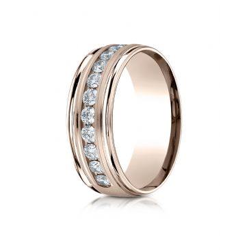 14k Rose Gold 8mm Comfort-Fit Channel Set 12-Stone Diamond Eternity Ring (.96ct)