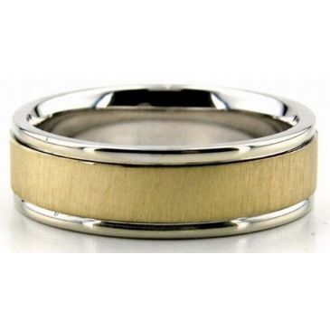 14K Gold Two Tone 6.5mm Flat Wedding Bands Rings Comfort Fit 200