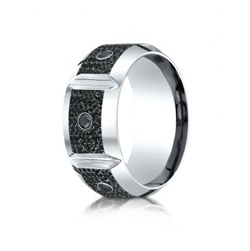 Cobaltchrome 10mm Comfort Fit Blackened Micro hammer Diamond Ring (0.20)ctw