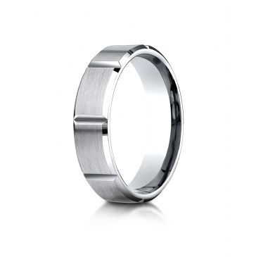 18k White Gold 6mm Comfort-Fit Satin-Finished Grooves Carved Design Band